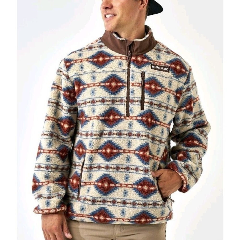 NEW Burlebo Fleece XL Sherpa Quarter Zip Sherpa Arizona Aztec Hike Outdoor Hunt